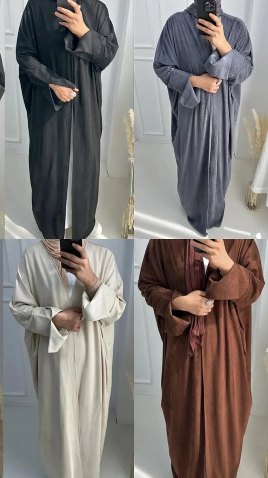 Soft suède look open abaya