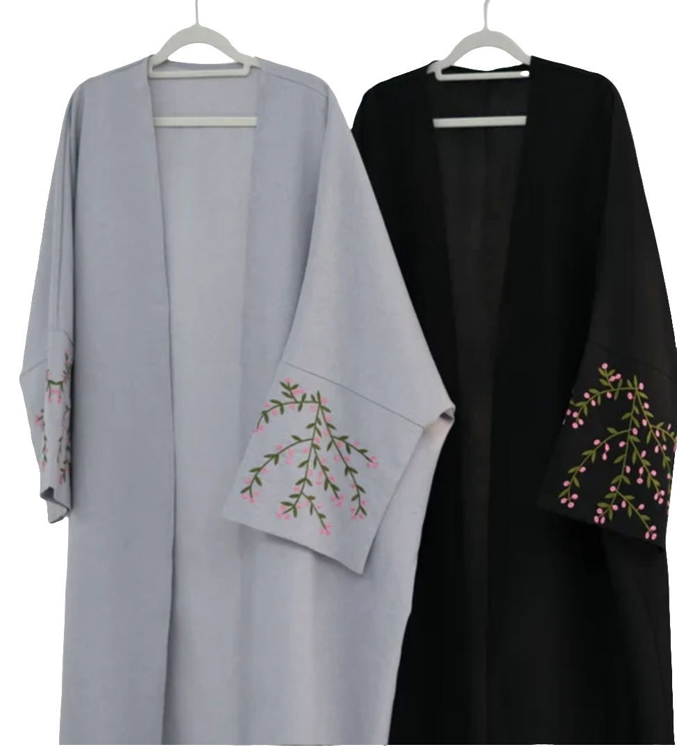 Pink flower embroidery kimono