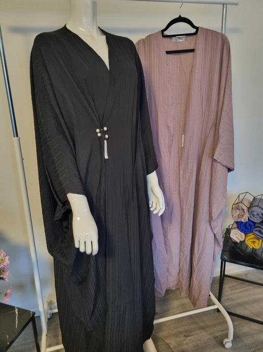 Open abaya with pearl pins